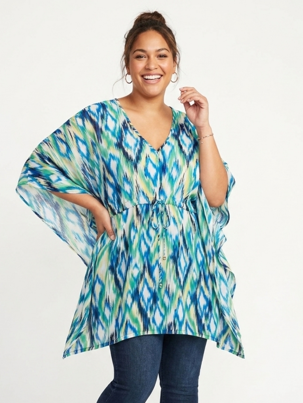 Apt. 9 Butterfly Sleeve Multicolored Sheer Tunic - Oversized